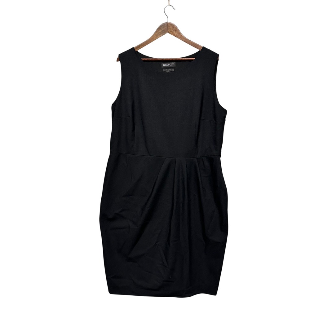Women's Black Sheath Dress Sleeveless Plus‎ Size 18 W Scoop Neck Pleated Dressy